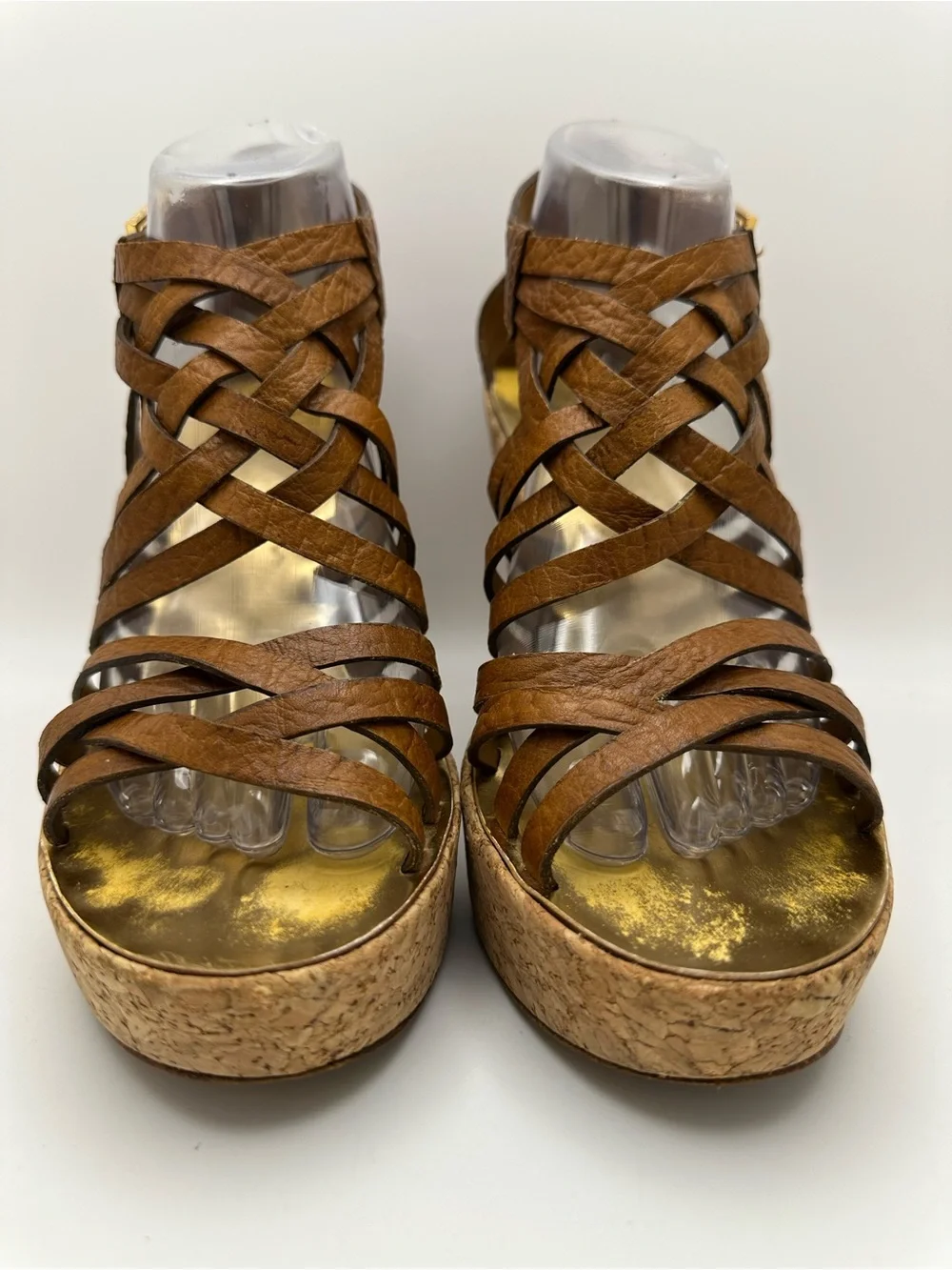 Tory Burch Tan Woven Leather Cork Platform Wedge Sandals Size 9M